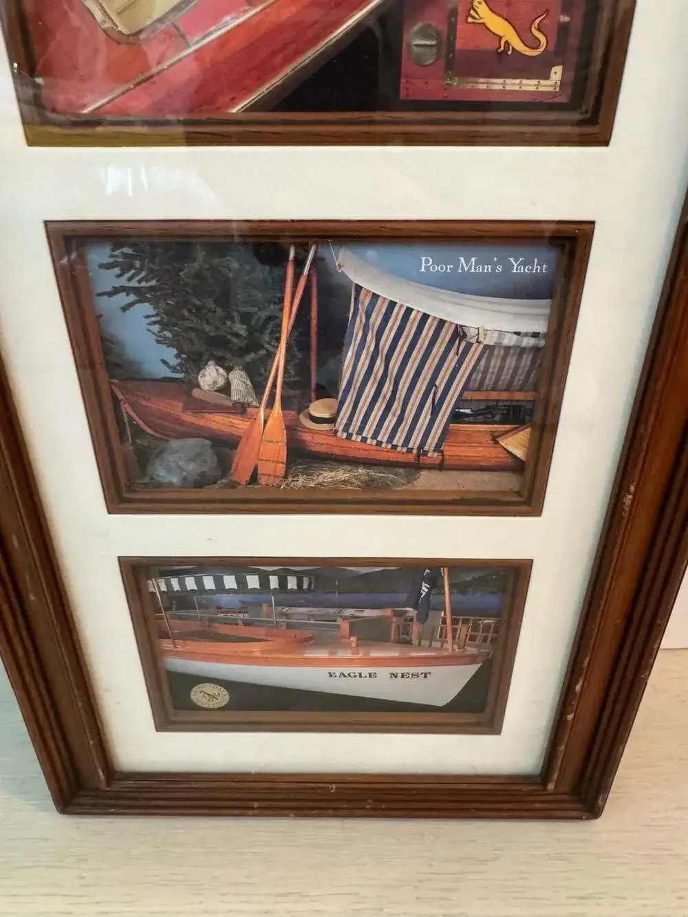 Vintage Triple Picture Frame Featuring Antique Wooden Boat Photography Collage